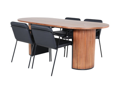 Venture Home Tvist & Bianca Matstolar 2-pack Svart + Ovala Matbord 200 x 90 Valnöt