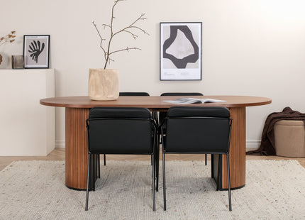 Venture Home Tvist & Bianca Matstolar 2-pack Svart + Ovala Matbord 200 x 90 Valnöt