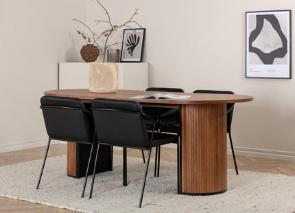 Venture Home Tvist & Bianca Matstolar 2-pack Svart + Ovala Matbord 200 x 90 Valnöt