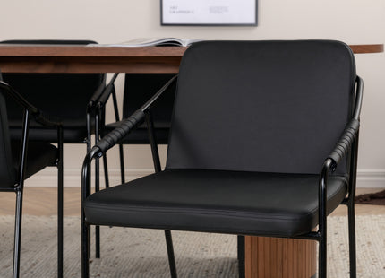 Venture Home Tvist & Bianca Matstolar 2-pack Svart + Ovala Matbord 200 x 90 Valnöt