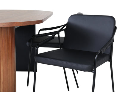 Venture Home Tvist & Bianca Matstolar 2-pack Svart + Ovala Matbord 200 x 90 Valnöt