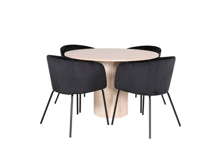 Venture Home Berit & Bianca Matstolar Svart + Runda Matbord ⌀110 Whitewash