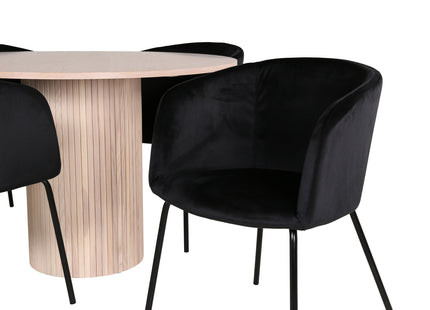Venture Home Berit & Bianca Matstolar Svart + Runda Matbord ⌀110 Whitewash