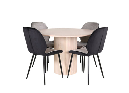 Venture Home Emma & Bianca Matstolar 2-pack Grå + Runda Matbord ⌀110 Whitewash