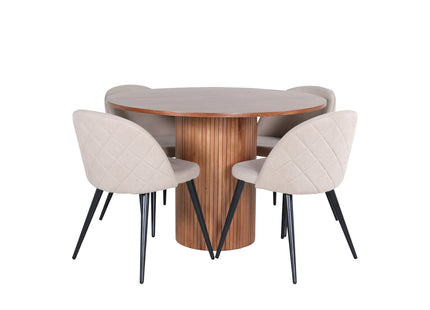 Venture Home Bianca & Velvet Runda Matbord ⌀110 Valnöt + Matstolar 2-pack Beige