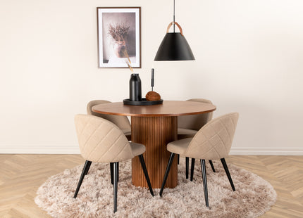 Venture Home Bianca & Velvet Runda Matbord ⌀110 Valnöt + Matstolar 2-pack Beige