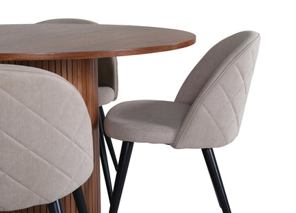 Venture Home Bianca & Velvet Runda Matbord ⌀110 Valnöt + Matstolar 2-pack Beige