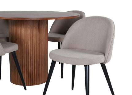 Venture Home Bianca & Velvet Runda Matbord ⌀110 Valnöt + Matstolar 2-pack Beige