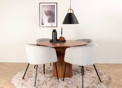 Venture Home Berit & Bianca Matstolar Grå + Runda Matbord ⌀110 Valnöt