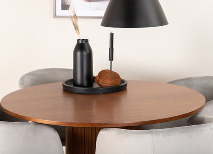 Venture Home Berit & Bianca Matstolar Grå + Runda Matbord ⌀110 Valnöt