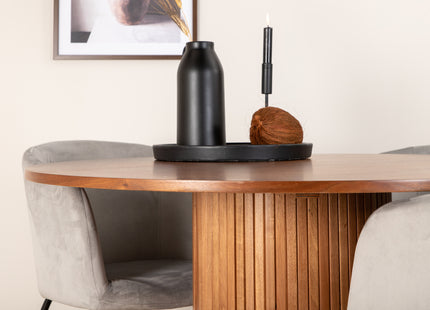 Venture Home Berit & Bianca Matstolar Grå + Runda Matbord ⌀110 Valnöt