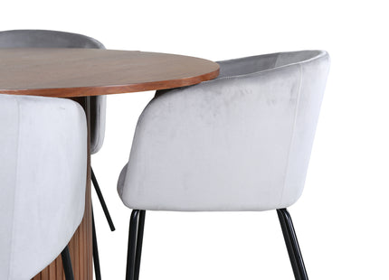Venture Home Berit & Bianca Matstolar Grå + Runda Matbord ⌀110 Valnöt