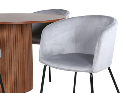 Venture Home Berit & Bianca Matstolar Grå + Runda Matbord ⌀110 Valnöt