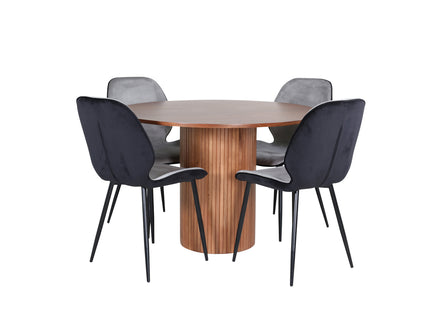Venture Home Emma & Bianca Matstolar 2-pack Grå + Runda Matbord ⌀110 Valnöt
