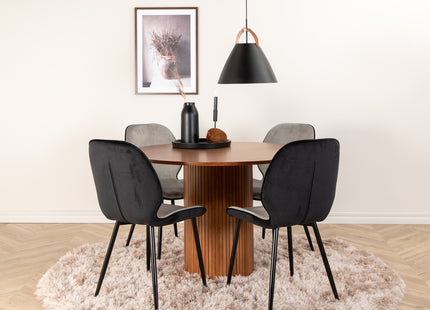 Venture Home Emma & Bianca Matstolar 2-pack Grå + Runda Matbord ⌀110 Valnöt