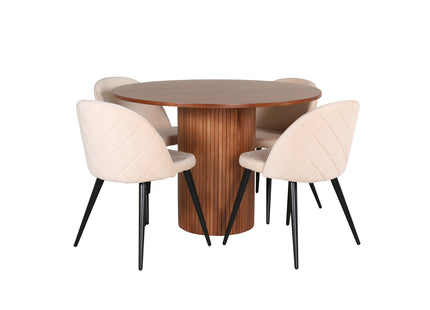Venture Home Bianca & Velvet Runda Matbord ⌀110 Valnöt + Matstolar 2-pack Beige