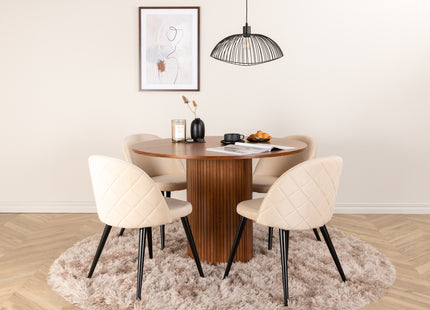 Venture Home Bianca & Velvet Runda Matbord ⌀110 Valnöt + Matstolar 2-pack Beige