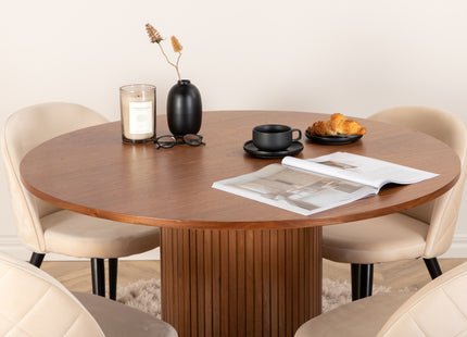Venture Home Bianca & Velvet Runda Matbord ⌀110 Valnöt + Matstolar 2-pack Beige