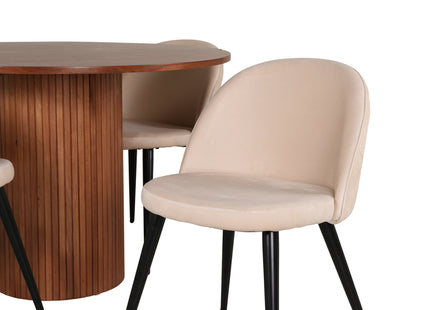 Venture Home Bianca & Velvet Runda Matbord ⌀110 Valnöt + Matstolar 2-pack Beige