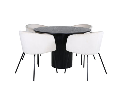 Venture Home Berit & Bianca Matstolar Beige + Runda Matbord ⌀110 Svart