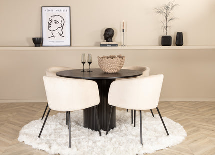 Venture Home Berit & Bianca Matstolar Beige + Runda Matbord ⌀110 Svart