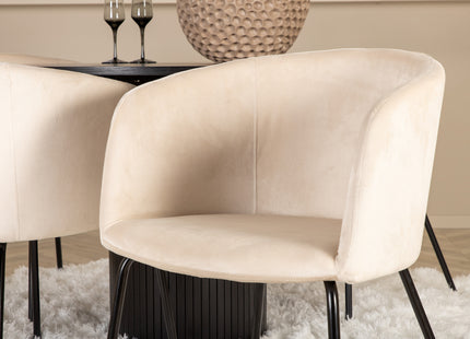 Venture Home Berit & Bianca Matstolar Beige + Runda Matbord ⌀110 Svart