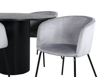Venture Home Berit & Bianca Matstolar Grå + Runda Matbord ⌀110 Svart