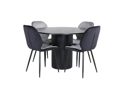 Venture Home Emma & Bianca Matstolar 2-pack Grå + Runda Matbord ⌀110 Svart