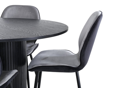Venture Home Emma & Bianca Matstolar 2-pack Grå + Runda Matbord ⌀110 Svart