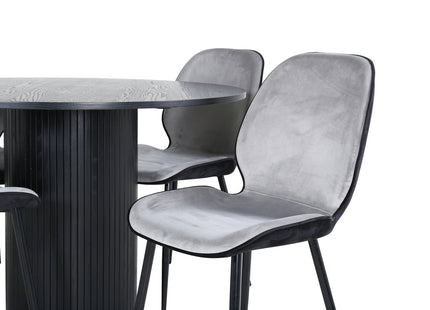 Venture Home Emma & Bianca Matstolar 2-pack Grå + Runda Matbord ⌀110 Svart