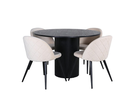 Venture Home Bianca & Velvet Runda Matbord ⌀110 Svart + Matstolar 2-pack Beige