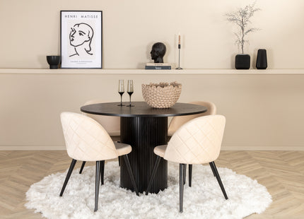 Venture Home Bianca & Velvet Runda Matbord ⌀110 Svart + Matstolar 2-pack Beige