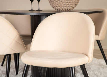 Venture Home Bianca & Velvet Runda Matbord ⌀110 Svart + Matstolar 2-pack Beige