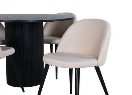 Venture Home Bianca & Velvet Runda Matbord ⌀110 Svart + Matstolar 2-pack Beige