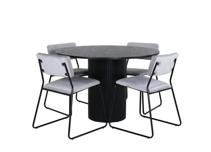 Venture Home Kenth & Bianca Matstolar 2-pack Grå + Runda Matbord ⌀110 Svart