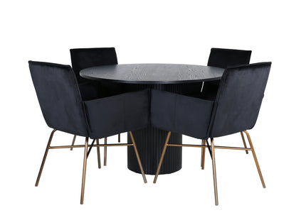 Venture Home Petra & Bianca Matstolar Svart + Runda Matbord ⌀110 Svart