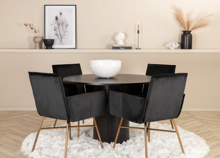 Venture Home Petra & Bianca Matstolar Svart + Runda Matbord ⌀110 Svart