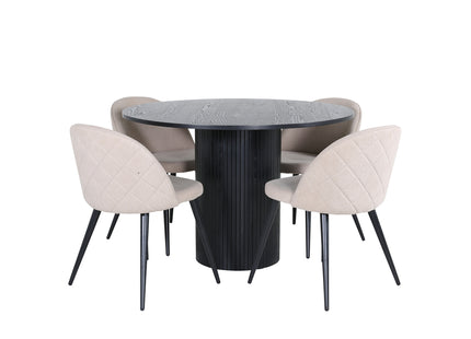 Venture Home Bianca & Velvet Runda Matbord ⌀110 Svart + Matstolar 2-pack Beige