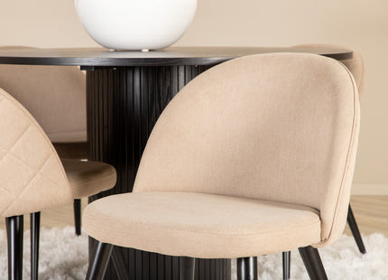 Venture Home Bianca & Velvet Runda Matbord ⌀110 Svart + Matstolar 2-pack Beige