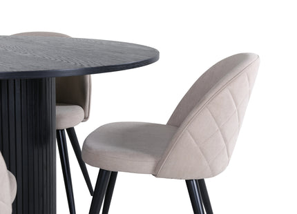 Venture Home Bianca & Velvet Runda Matbord ⌀110 Svart + Matstolar 2-pack Beige