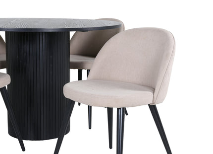 Venture Home Bianca & Velvet Runda Matbord ⌀110 Svart + Matstolar 2-pack Beige