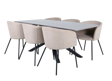 Venture Home Berit & Piazza Matstolar Beige + Rektangulära Matbord 180 x 90 Svart