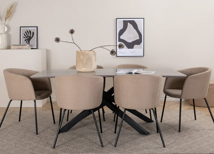 Venture Home Berit & Piazza Matstolar Beige + Rektangulära Matbord 180 x 90 Svart
