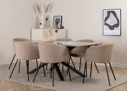 Venture Home Berit & Piazza Matstolar Beige + Rektangulära Matbord 180 x 90 Svart