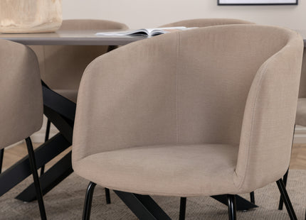 Venture Home Berit & Piazza Matstolar Beige + Rektangulära Matbord 180 x 90 Svart