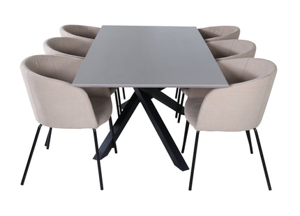 Venture Home Berit & Piazza Matstolar Beige + Rektangulära Matbord 180 x 90 Svart