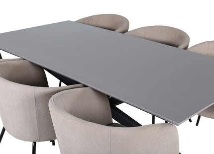 Venture Home Berit & Piazza Matstolar Beige + Rektangulära Matbord 180 x 90 Svart