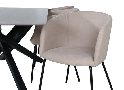 Venture Home Berit & Piazza Matstolar Beige + Rektangulära Matbord 180 x 90 Svart