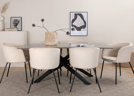 Venture Home Berit & Piazza Matstolar Beige + Rektangulära Matbord 180 x 90 Svart