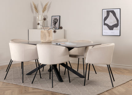 Venture Home Berit & Piazza Matstolar Beige + Rektangulära Matbord 180 x 90 Svart